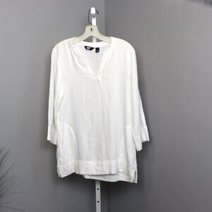 Lands’ End Linen Blend Tunic Top White Size Small
